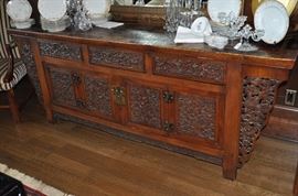Breathtaking Antique Chinese Hand Carved Side Board 34"H X 82" W