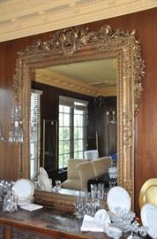 Stunning Antique Gilded and Carved Oversized Bevealed Mirror C. 1900 72" H X 60" W