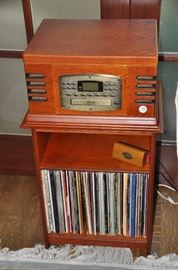 Reproduction Crosley CR-78 Radio & Record Player with stand. Also available, many albums and CDs. 