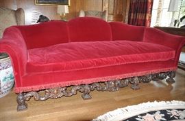 Antique English Carved Walnut Sofa, C. 1910
