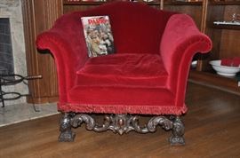 Antique Italian Walnut Carved Lounge Chair