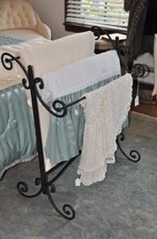 Vintage black wrought iron blanket rack 