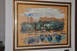 Vintage framed French art. 