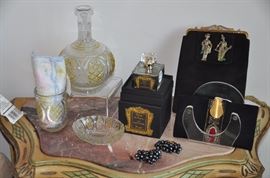 Fantastic vintage purses, jewelry and bedside glassware