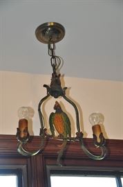 Antique Cast Iron "Parrot on Perch" Light Fixture    Circa 1930 17" x 17"