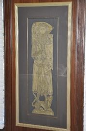 Black and Gold framed Etching of Sir Roger de Trumpington,  22" w x 47" h