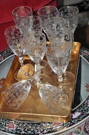 Vintage Fostoria Etched Wine Glasses (Set of 11)