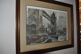 London Bridge Pencil Etching 