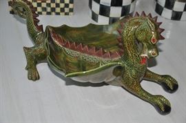 Vintage painted porcelain dragon dish