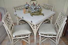 Vintage wicker dining table with Formica flip-top and 4 matching chairs (pillows sold separately)