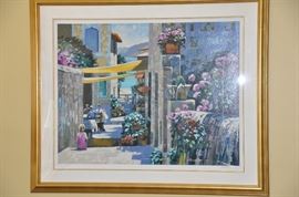 /Watercolor by Howard Chesner Behrens Serigraph "Seaside Café." Signed and numbered 34/300.  Overall dimensions 44" x 52"