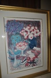 Watercolor Bustamante "Still Life with Music." signed and numbered 84/250.  Overall dimensions 58" x 44"