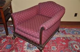 Mahogany Upholstered Lounge Chair on Claw Feet circa 1920