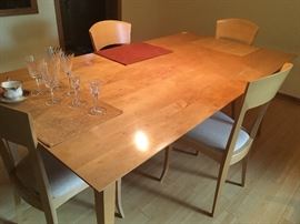Room & Board Adam's maple table- like new with Doyle Italian made fabric seat dining chairs