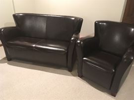 Pier 1 Ansel black leather loveseat & chair