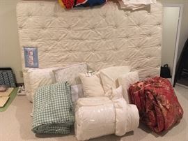 Serta Perfect Sleeper mattress, Calvin Klein pillows (one new in plastic), foam pillow, queen down comforter, duvet over & mattress cover etc..
