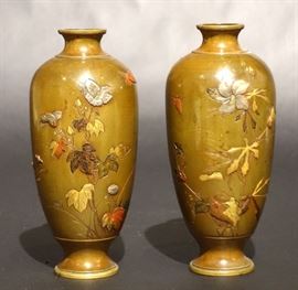 pair Japanese Meiji bronze vases