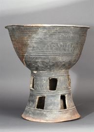 Korean stoneware pedestal vase, c. 500 A.D.