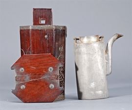 Chinese pewter wine ewer with rosewood case
