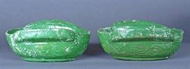 Pair Chinese Han dynasty lead glazed ear cups