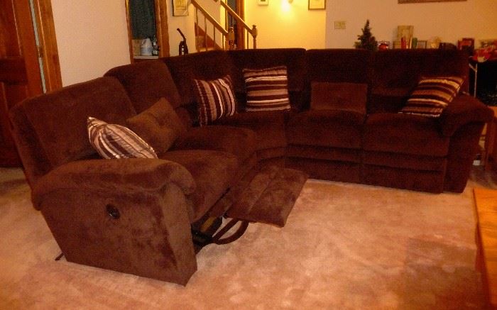 large recliner sectional ( many views of this = as Jamie is not happy with the Flash color ) This is a rich Chocolate shade