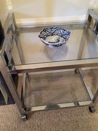 Serving cart, metal frame with glass shelves