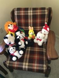 Matching side chair for sofa, stuffed animals