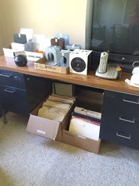 metal desk with wooden top