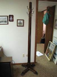 Antique burled oak coat rack