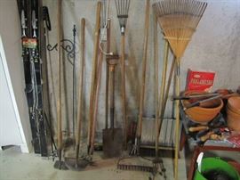 assortment of lawn and garden tools