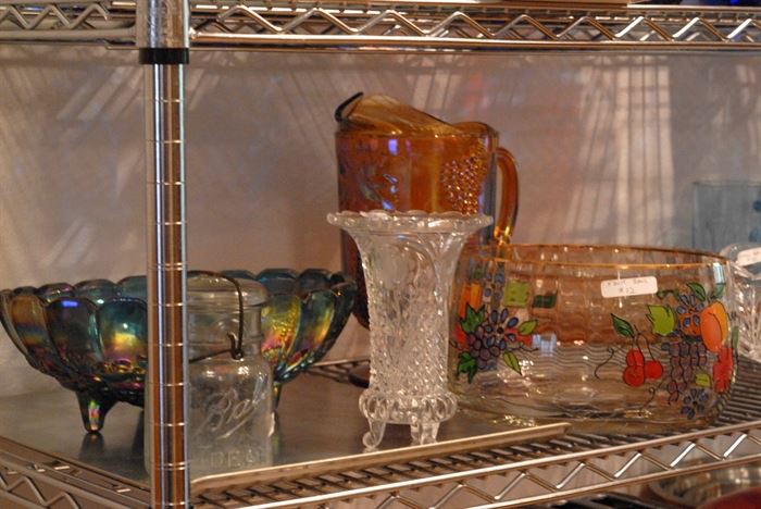 Carnival glass and other beautiful colored glassware.