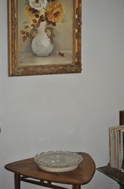 Vintage Boomerang Table, Framed Art, Records