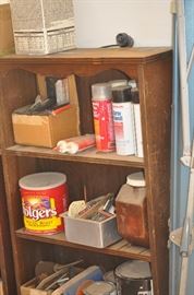 Bookshelf, spray paint, screen, misc.