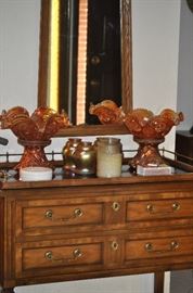 Kindel Server, Wall Mirror, Carnival Glass Punch Bowls, Collectible Lamp Shades