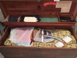 Lane Cedar Chest, Ladies Gloves, Vintage Bed Spreads, etc.