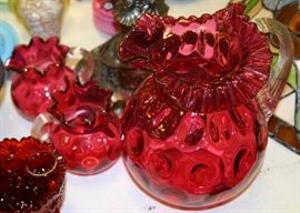 Cranberry Coin Spot Pitcher Cream & Sugar