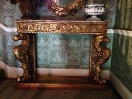 Monumental gilded marble top European style table