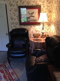 Pair of green leather recliners, like new, very little wear