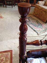Detail of bed post in 1940s/50s traditional set with bed, dresser, vanity and bed side table