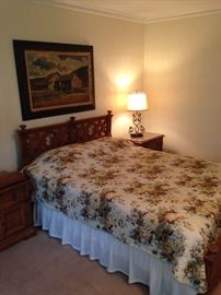 Queen Drexel bed room suite with bed, two night stands, large dresser and dresser with mirror 
