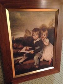 English children print, large in wood frame