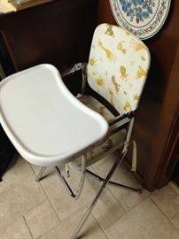 Vintage high chair with enamel tray