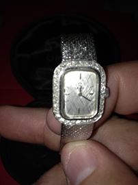 Omega white gold and diamond watch, purchased in Lucerne Switzerland in 1972. Original box, papers and receipt