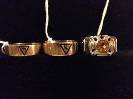 Masonic rings:  left, 10K, center unknown, rigt, "topaz" 10k