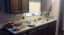 Kitchen dishes, Christmas dishes, 24kt gold Last Supper plate, coffee cups, frosted glass set, 50th Annoversary Ford Motor Co glasses, tooth pick holder