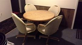Solid Oak kitchen table and base - 4 oak base/arm rest matching chairs