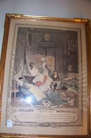 Early French hand colored print - one of a pair