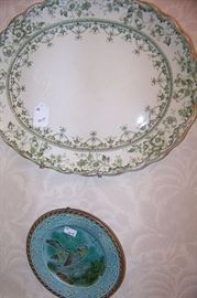 Early transfer ware platter and early majolica plate