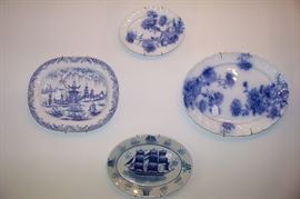 Flow blue - the three top pieces are old - the ship platter is more recent