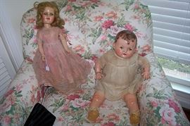 Beautiful Effanbee dolls. These dolls were stored in the attic - the only problem with any and all are the eyes (of those with glass eyes). All of the eyes need to be replaced- again, for those who restore dolls, they know this isn't a big problem